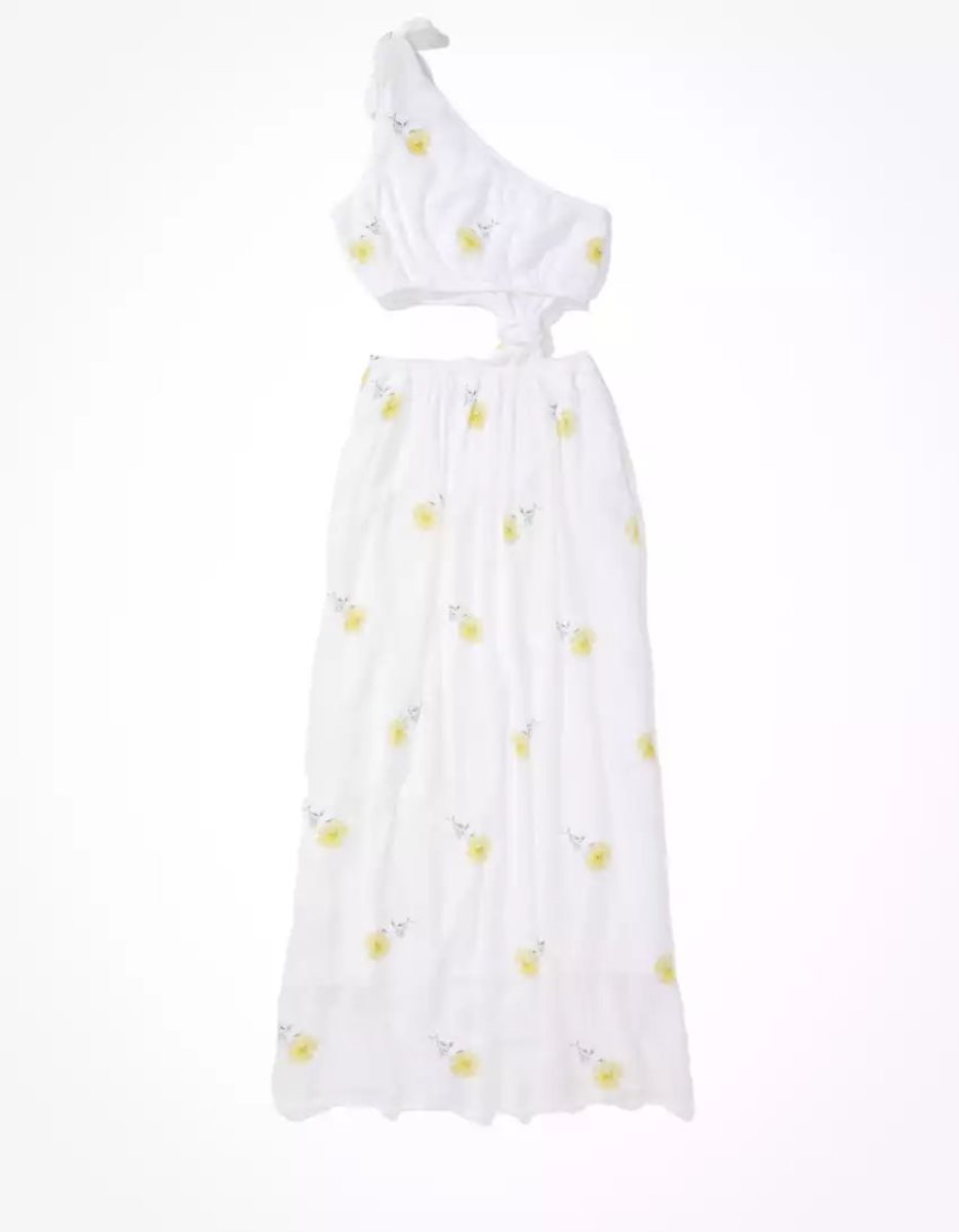 Robe Mi-longue American Eagle AE Cut-Out One Shoulder Blanche Femme | DZT-18899156